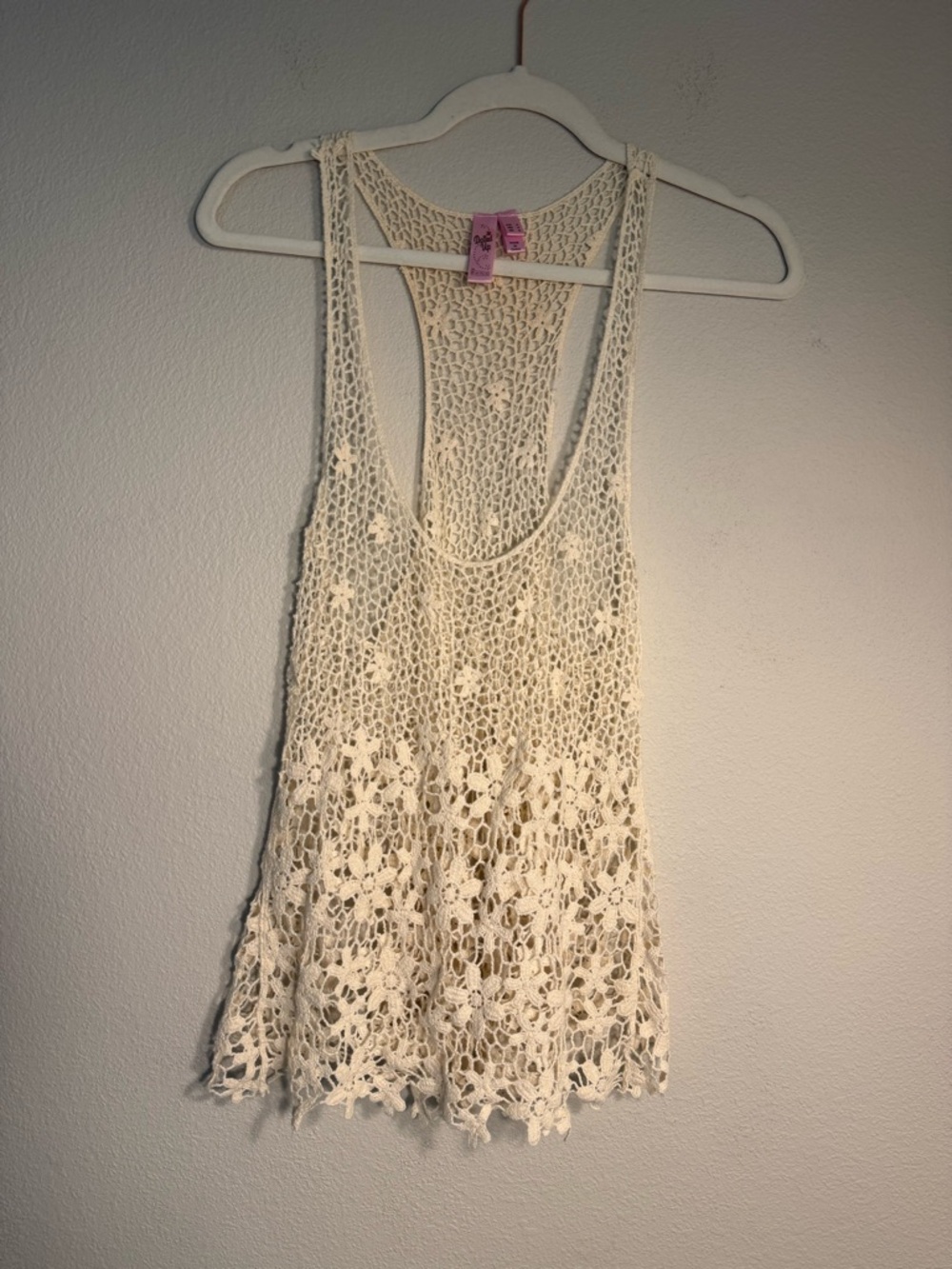 Boho Floral Crochet Lace Racerback Tank Top Cream M cottagecore fairycore beach